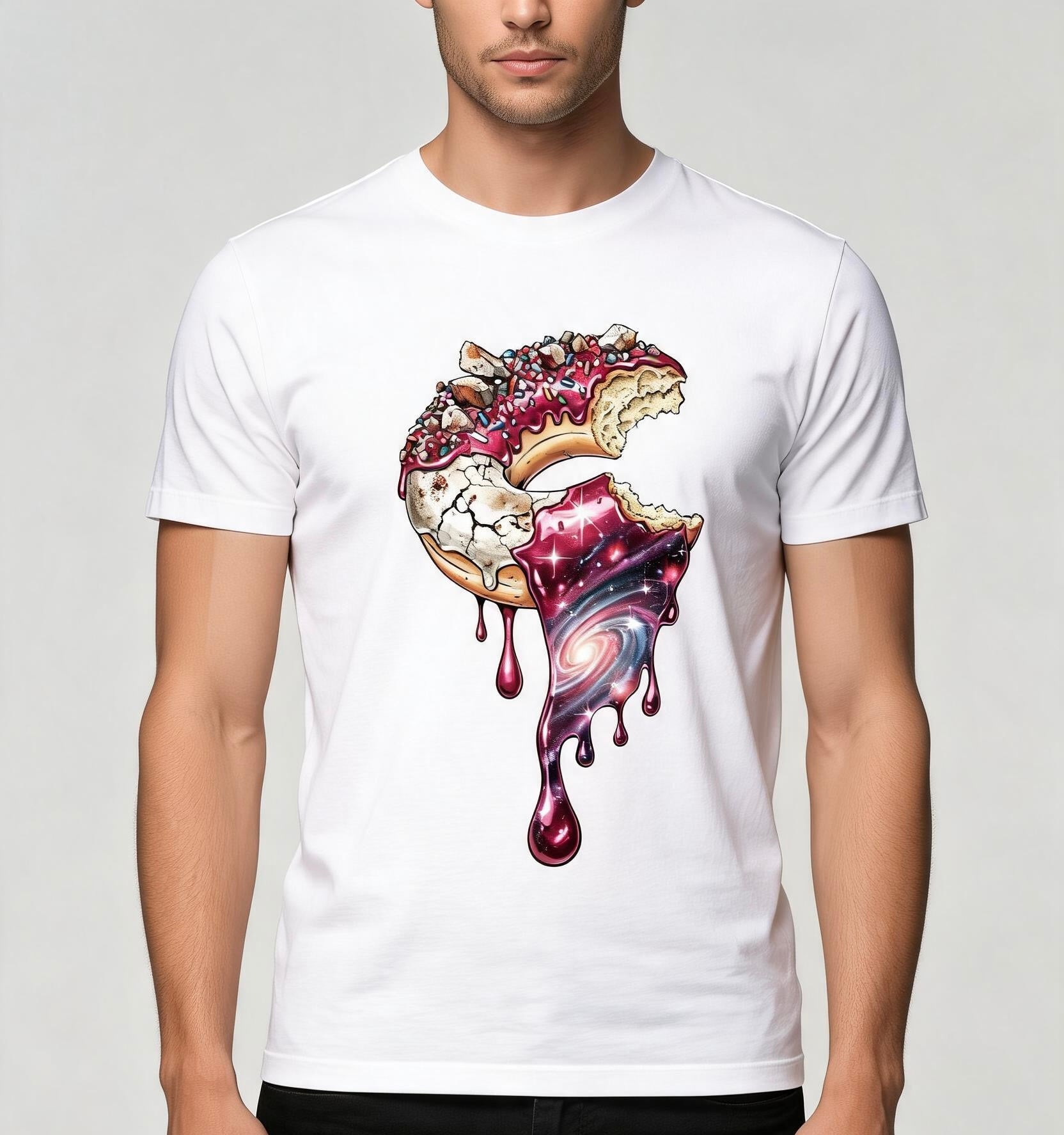 **Cosmic Melt Donut Tee- Galaxy Drip Graphic Shirt