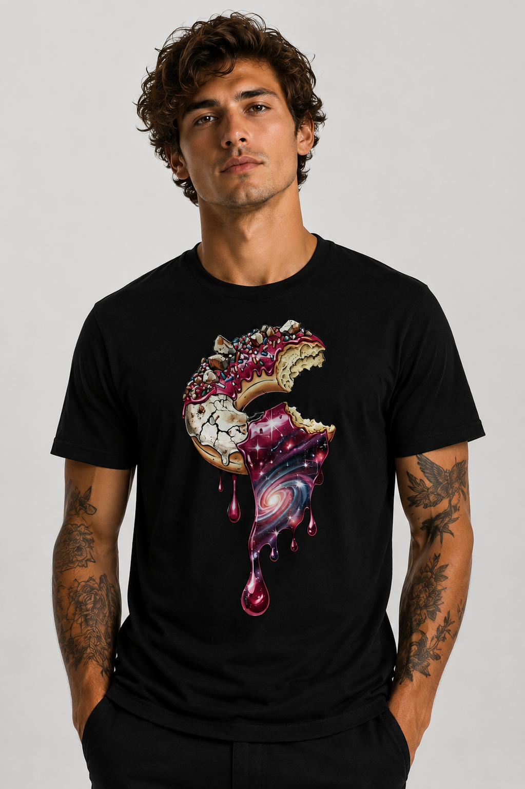 **Cosmic Melt Donut Tee- Galaxy Drip Graphic Shirt